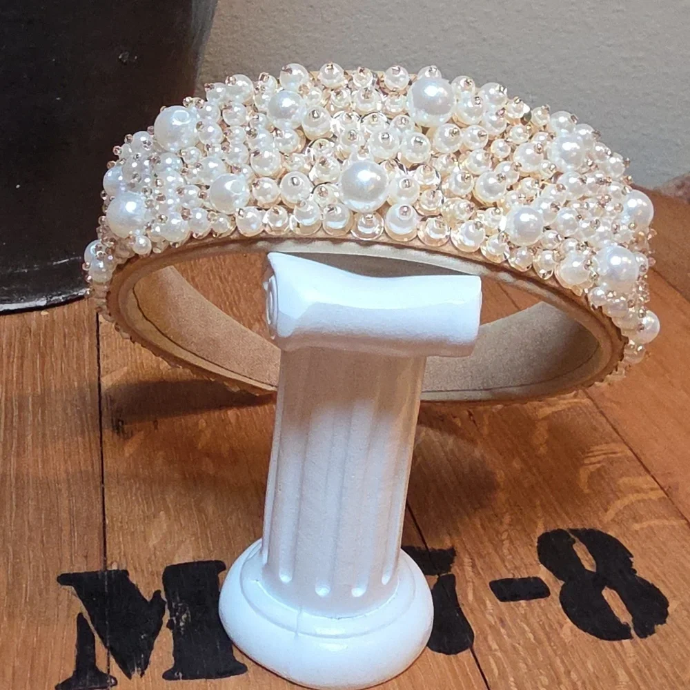 Anthropologie Pearl Embellished Headband NWOT Hand Sewn Beautiful